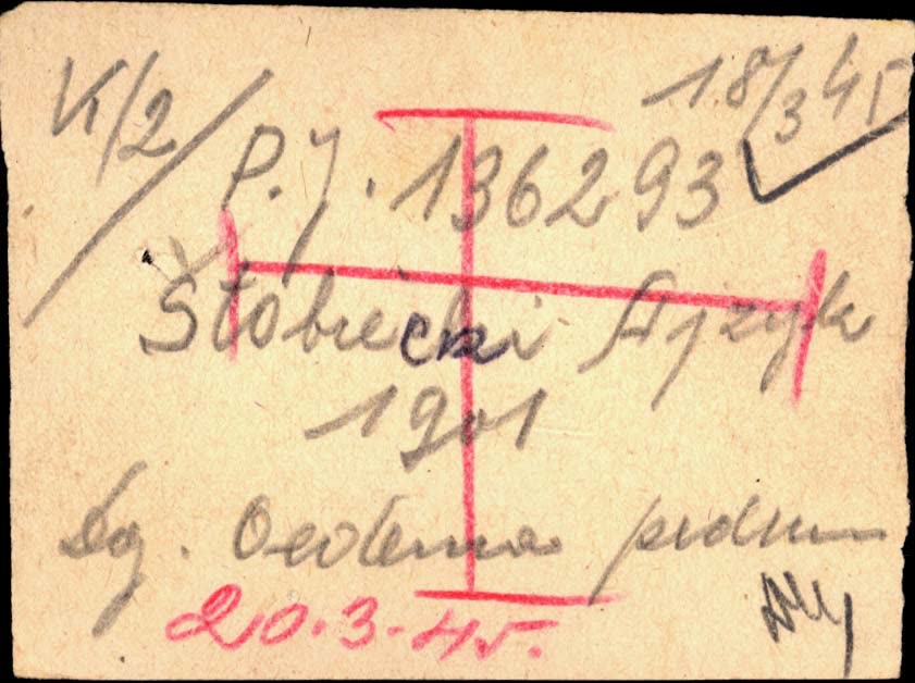 O cartão do hospital de Ebensee: Ajzyk Stobiecki, † 20/03/1945